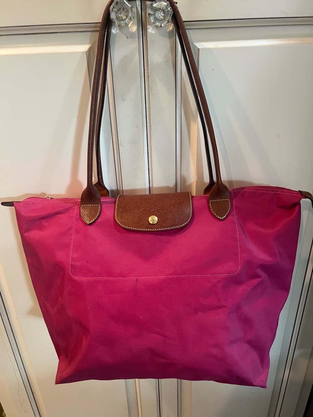 Longchamp Burgundy Tote Bag with Brown Leather Trim- used